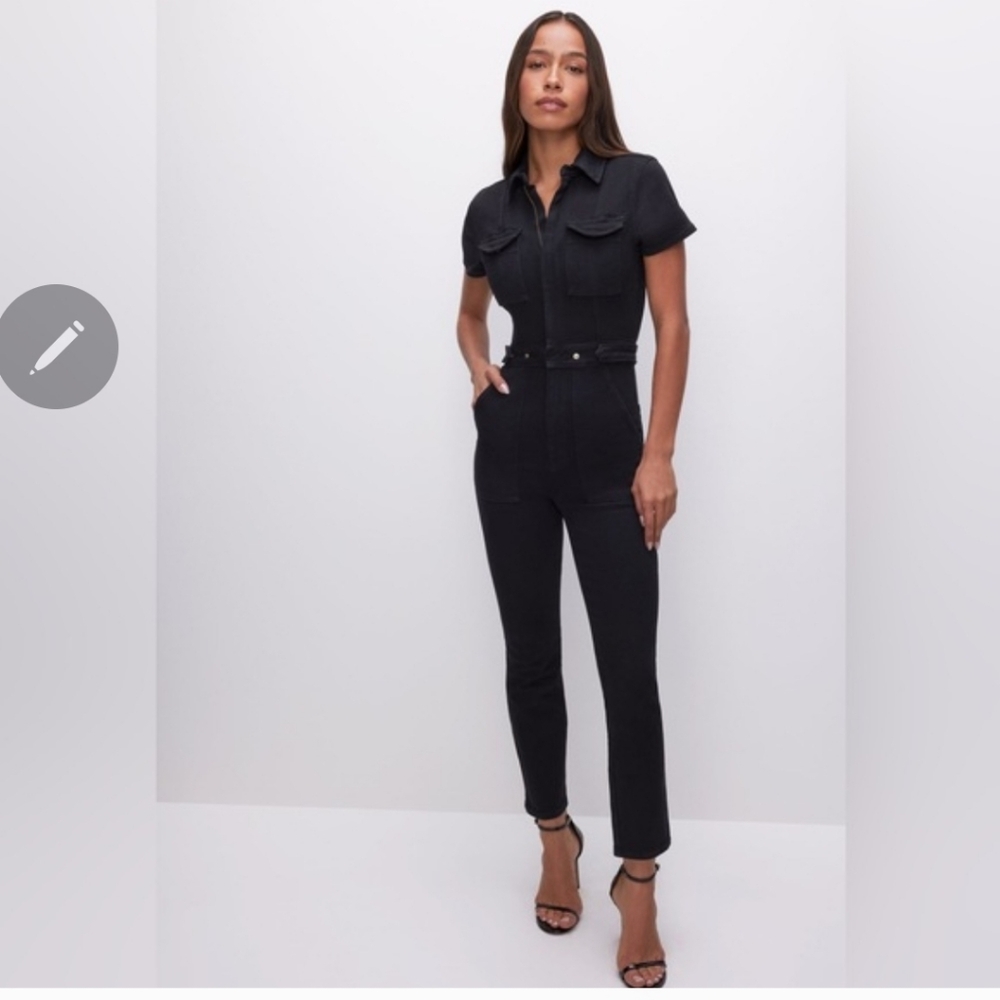 Good American Black Short-Sleeve Utility Jumpsuit
